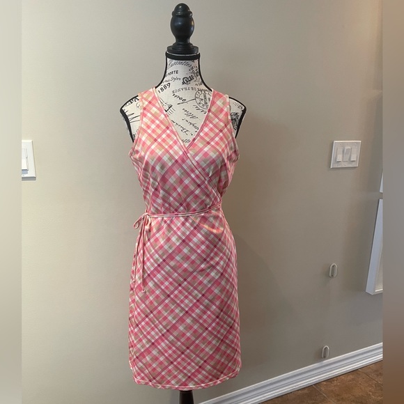 Tristan Pink Checkered Wrap Dress - Picture 1 of 10
